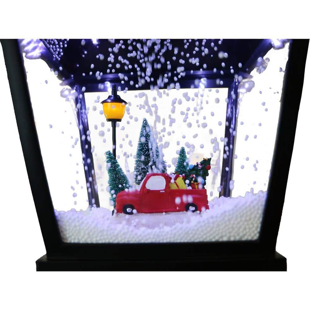 71 in. Christmas Musical Street Lamp with Car Scene, 2 Signs, Cascading Snow, and Christmas Carols