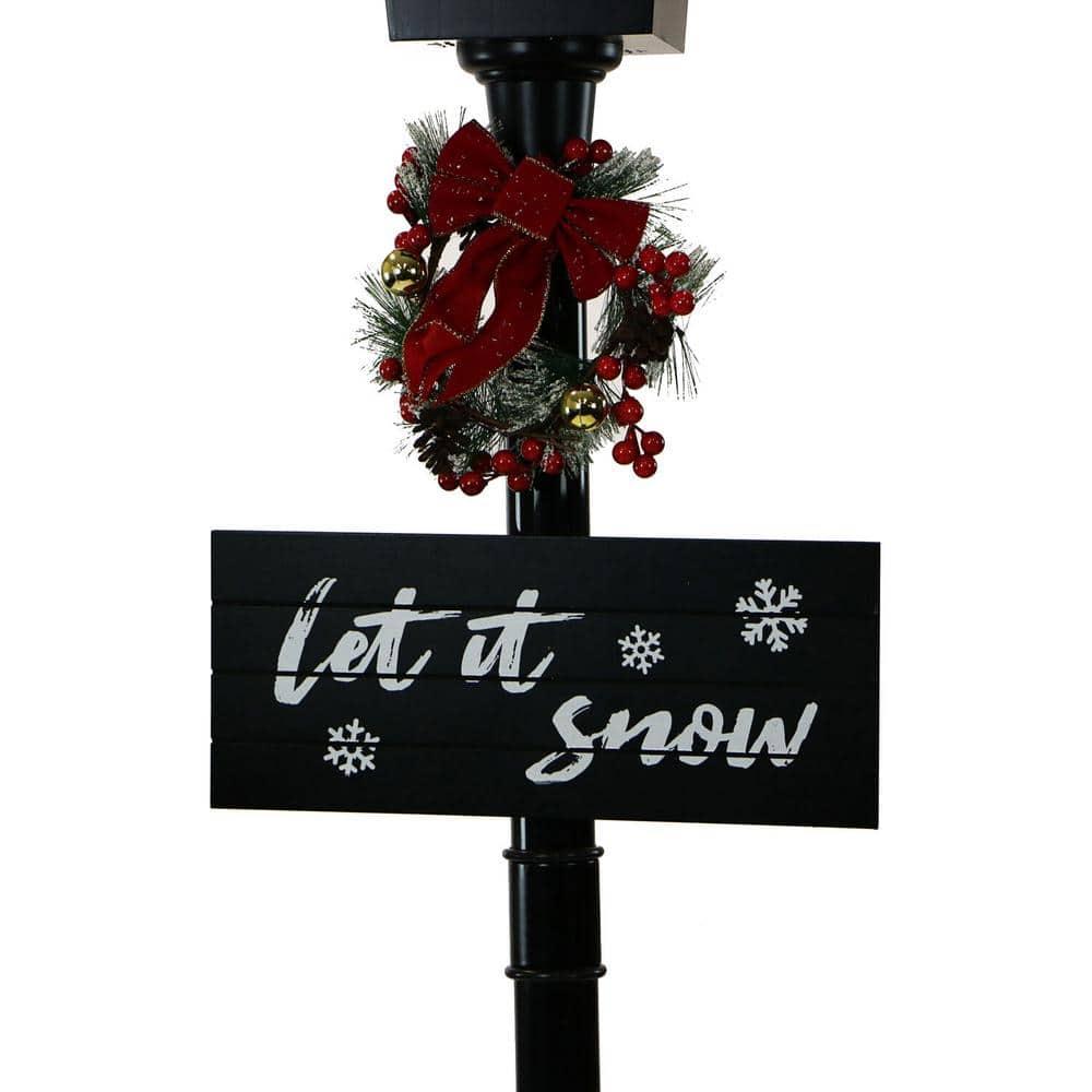 71 in. Christmas Musical Street Lamp with Car Scene, 2 Signs, Cascading Snow, and Christmas Carols