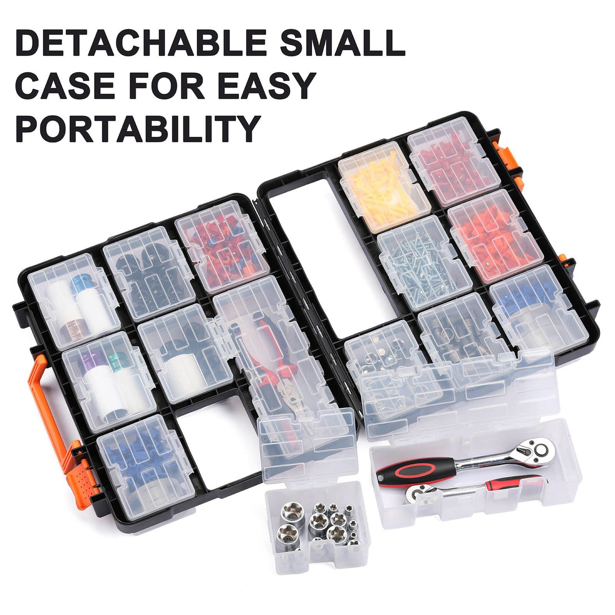 16 Compartments Detachable Toolbox Organizer,Hardware Organizer Box with Removable Sections,Carrying StoraCase for Patts,Screws,Bolts,Nuts,Toys