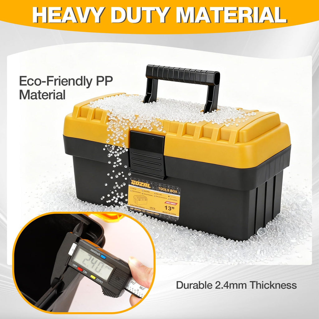 4 Pack Heavy Duty Plastic Tool Box Set, Stackable Portable Boxes, 13-19" | Removable Trays, Nesting, Adjustable Dividers, 50 lb Capacity, Modular Storage, Stackable, Garage, Workshop, Jobsite, Home