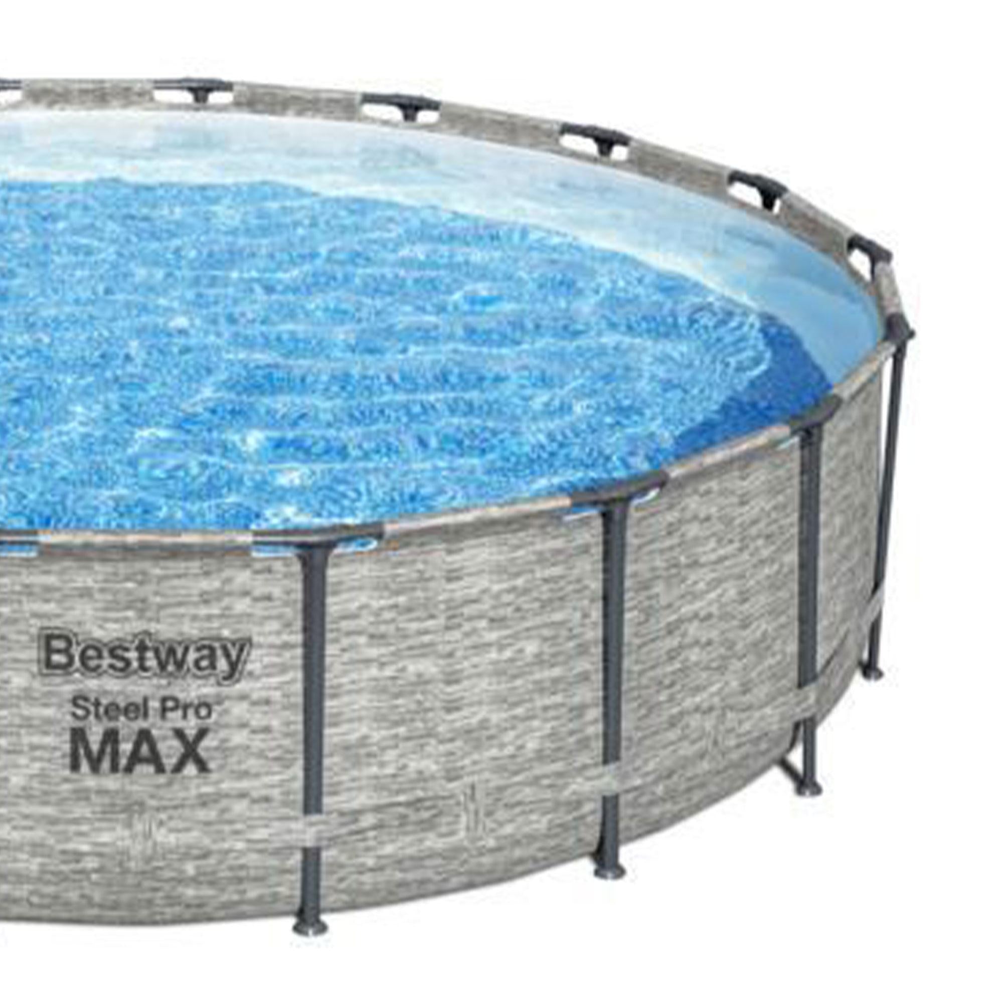 Steel Pro MAX Ultra Durable 16 Foot Round Above Ground Pool Set with 3 Layer Liner, 1500 Gallon Pump, Ladder, and Pool