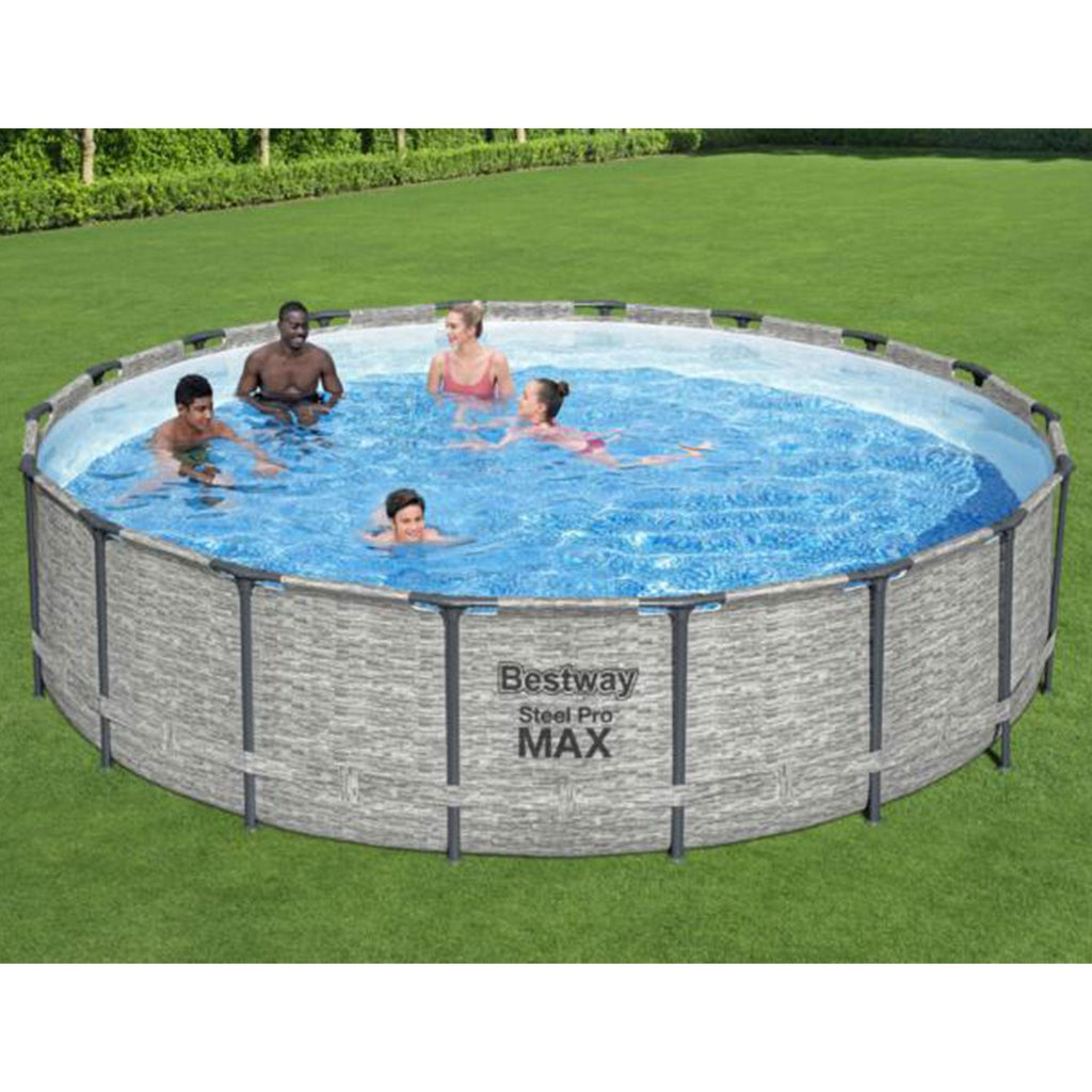 Steel Pro MAX Ultra Durable 16 Foot Round Above Ground Pool Set with 3 Layer Liner, 1500 Gallon Pump, Ladder, and Pool