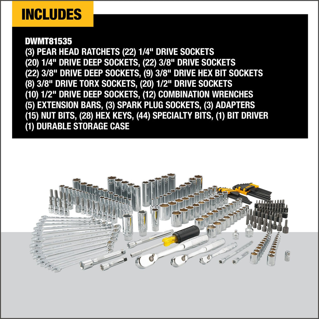 Mechanic Tool Set, 247-Piece, 1/4 in., 3/8 in. and 1/2 in. Drive, SAE, Ratchets, Sockets, Hex Keys, Combination Wrenches, Polish Chrome Finish (DWMT81535)