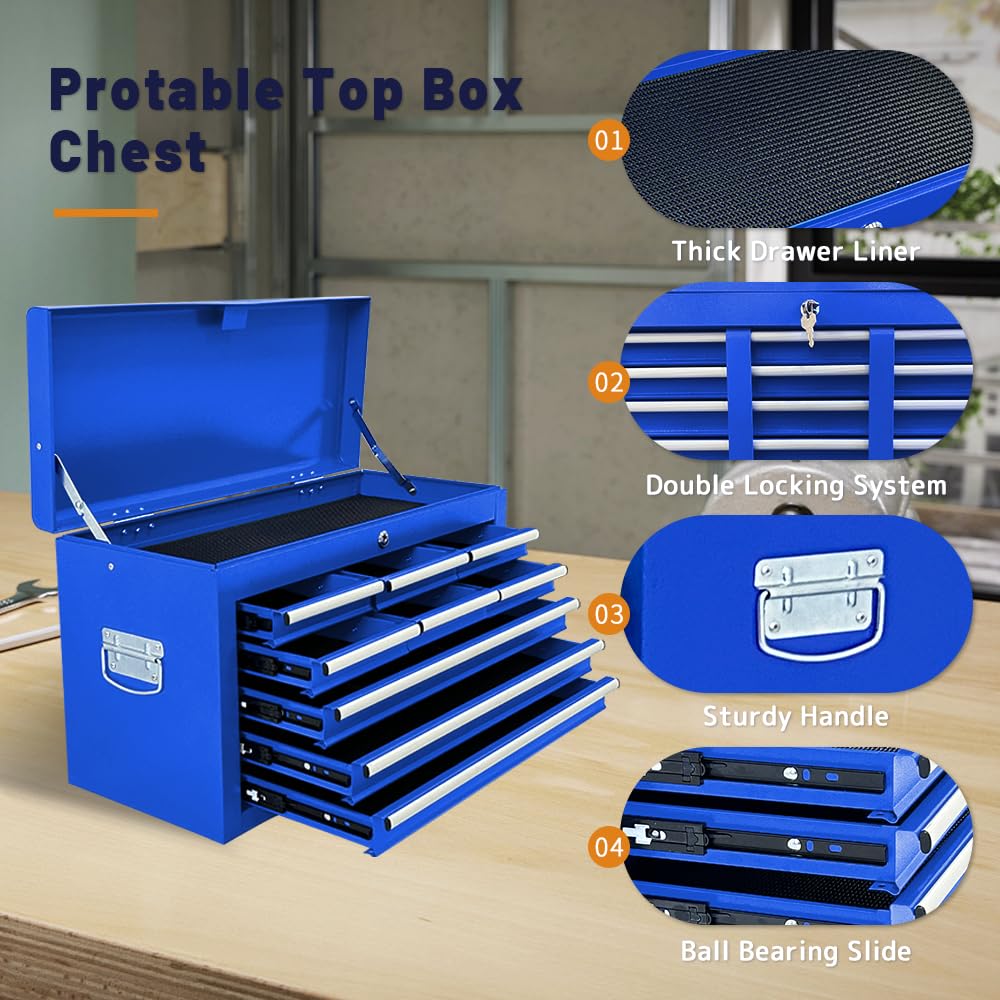 13-Drawer Rolling Tool Chest with Double Doors, 2 in 1 Detachable Rolling Tool Chest Combo, Mobile Tool Cabinet with Drawers, Metal LarLockable Tool Box for GaraWorkshop (Blue)