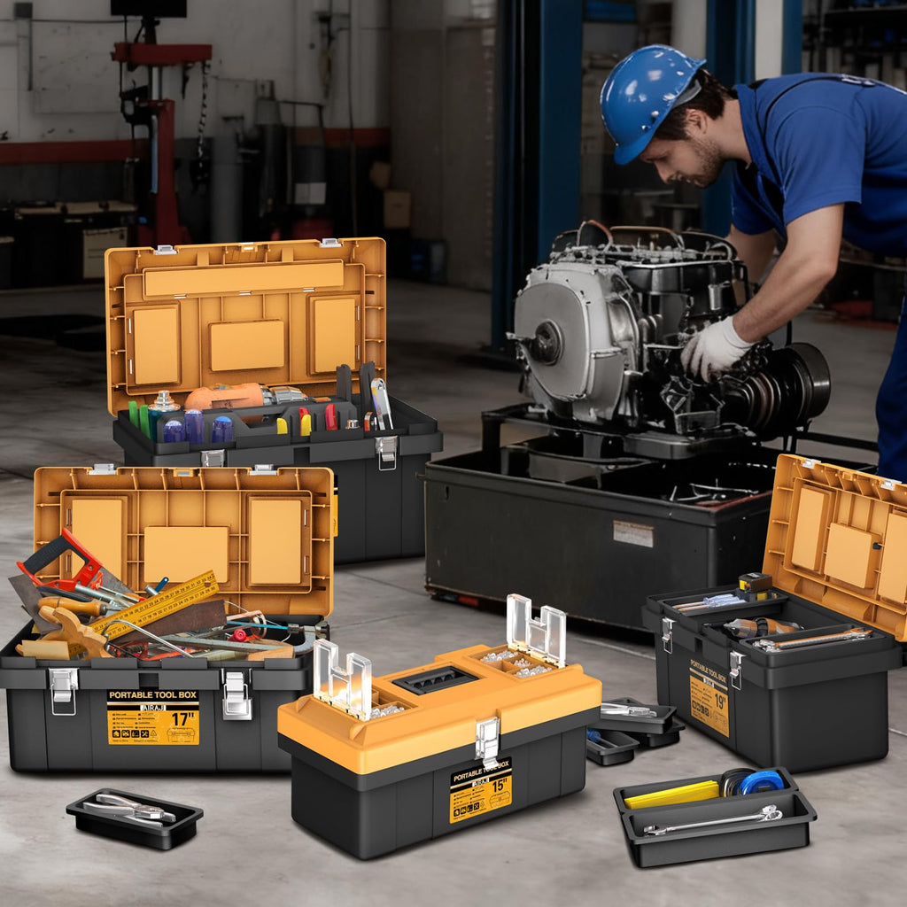 Tool Box | 4 In 1 Toolbox Set | 8 Removable Tool Box Organizers | 15”+17”+19”+21” | Lockable Portable Tool Boxes | Mini/Small/LarToolboxes | GaraStoraTools | Home/Professional | Hand/Power