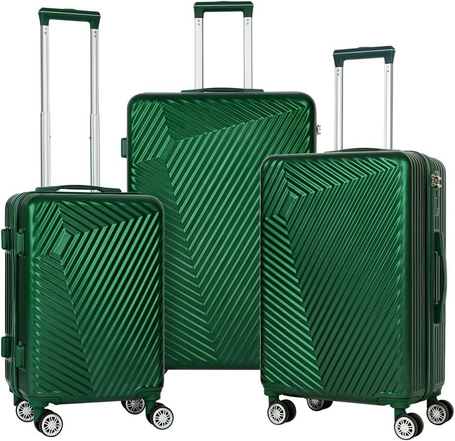 Luggage Sets with TSA Approved, Lightweight Hard Shell Travel Large Rolling Checked Suitcases with Spinner Wheels (20/24/28), Green Square