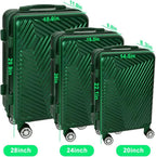 Luggage Sets with TSA Approved, Lightweight Hard Shell Travel Large Rolling Checked Suitcases with Spinner Wheels (20/24/28), Green Square
