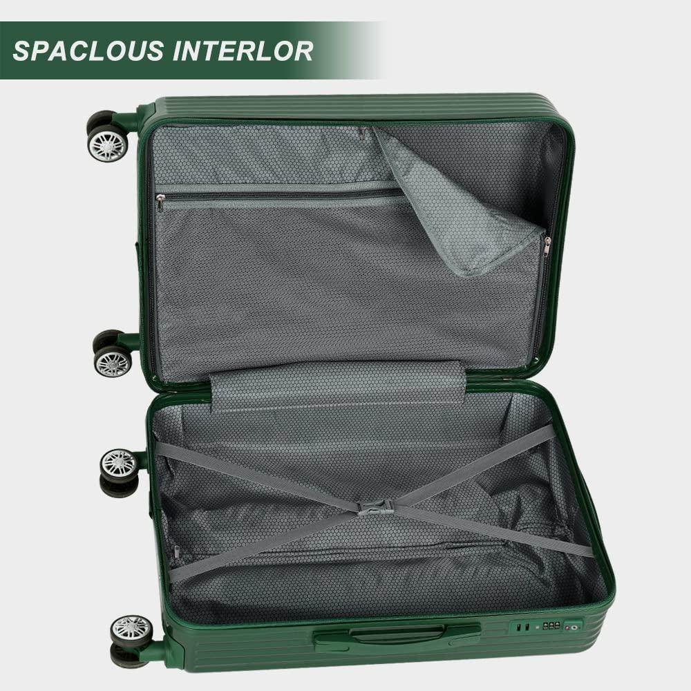 Luggage Sets with TSA Approved, Lightweight Hard Shell Travel Large Rolling Checked Suitcases with Spinner Wheels (20/24/28), Green Square