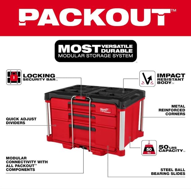 Packout 3 Drawer Multi-Deep Tool Organizer Box - 48-22-8447