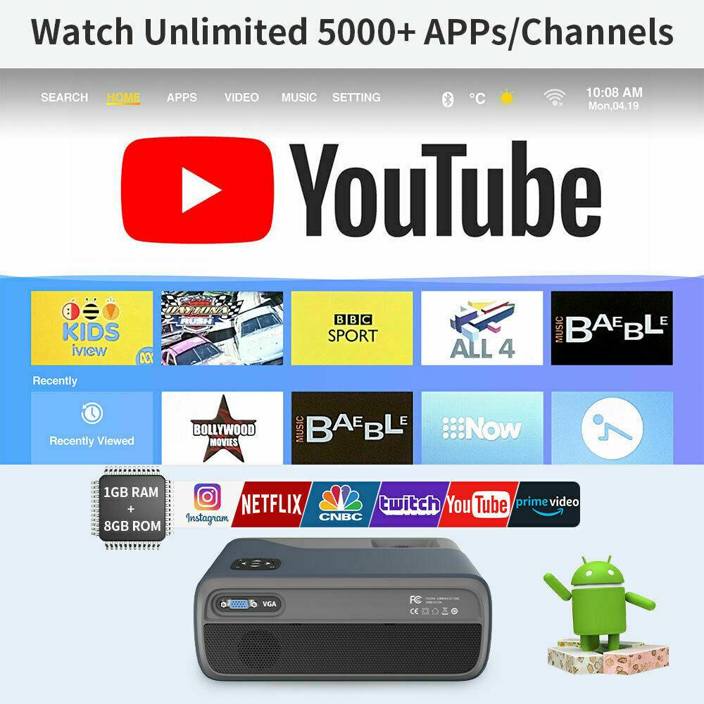 native 1080p smart home cinema projector android9.0 bt wifi daytime av tv stick