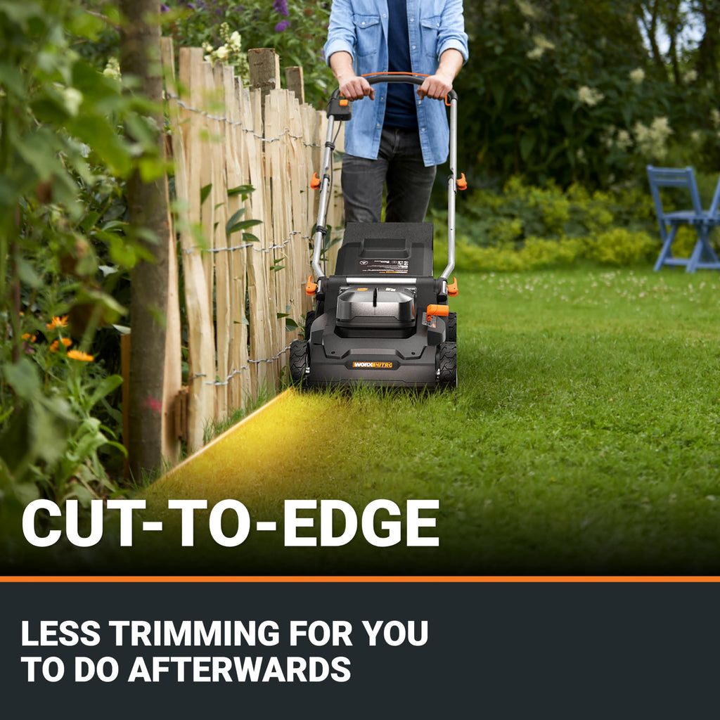 Cordless Lawn Mower, 17" Electric Mower Cuts to Edge, Compact &amp; Lightweight Push Lawn Mower with 6-Position Height Adjustment for Medium Size Yards, 2 Batteries &amp; Charger Included, WG745
