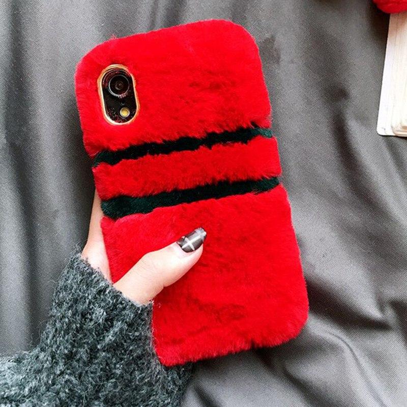Phone Accessories - Creative Patchwork Stripped Color Fur Phone Case For iPhone Series