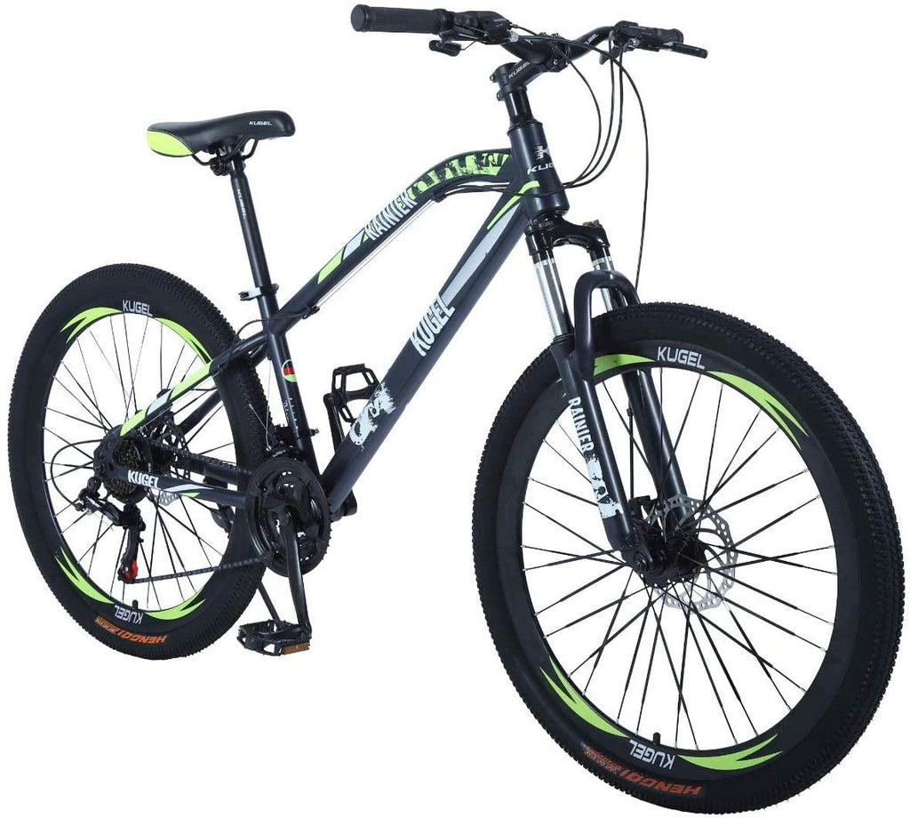 26 Inch Mountain Bike Hybrid Bikes Kids Bike, 21 Speed Suspension Fork Mountain Bicycle, Dual Disc Brake Aluminum Frame City Bikes, Fits for Men and Women, Black/Yellow