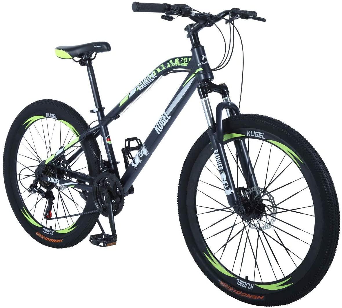 26 Inch Mountain Bike Hybrid Bikes Kids Bike, 21 Speed Suspension Fork Mountain Bicycle, Dual Disc Brake Aluminum Frame City Bikes, Fits for Men and Women, Black/Yellow
