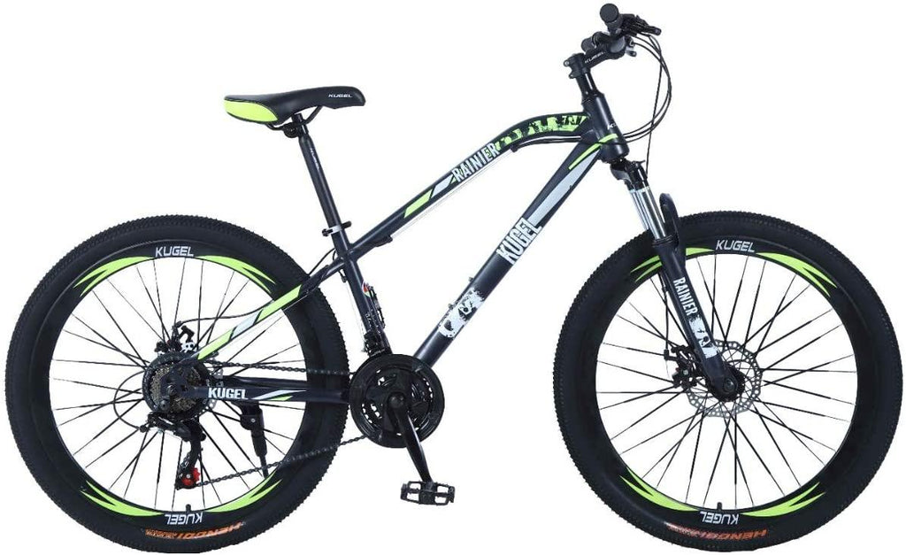 26 Inch Mountain Bike Hybrid Bikes Kids Bike, 21 Speed Suspension Fork Mountain Bicycle, Dual Disc Brake Aluminum Frame City Bikes, Fits for Men and Women, Black/Yellow