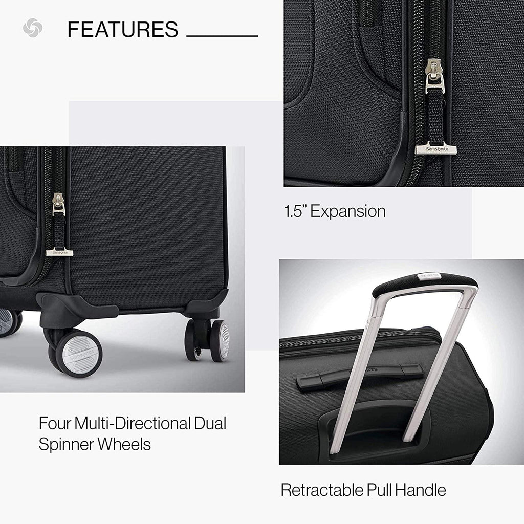 Solyte DLX Softside Expandable Luggage with Spinner Wheels, Midnight Black, Carry-On 20-Inch
