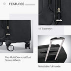 Solyte DLX Softside Expandable Luggage with Spinner Wheels, Midnight Black, Carry-On 20-Inch