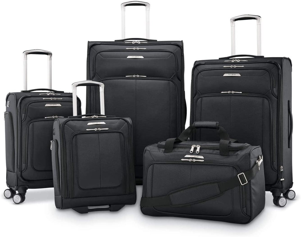 Solyte DLX Softside Expandable Luggage with Spinner Wheels, Midnight Black, Carry-On 20-Inch