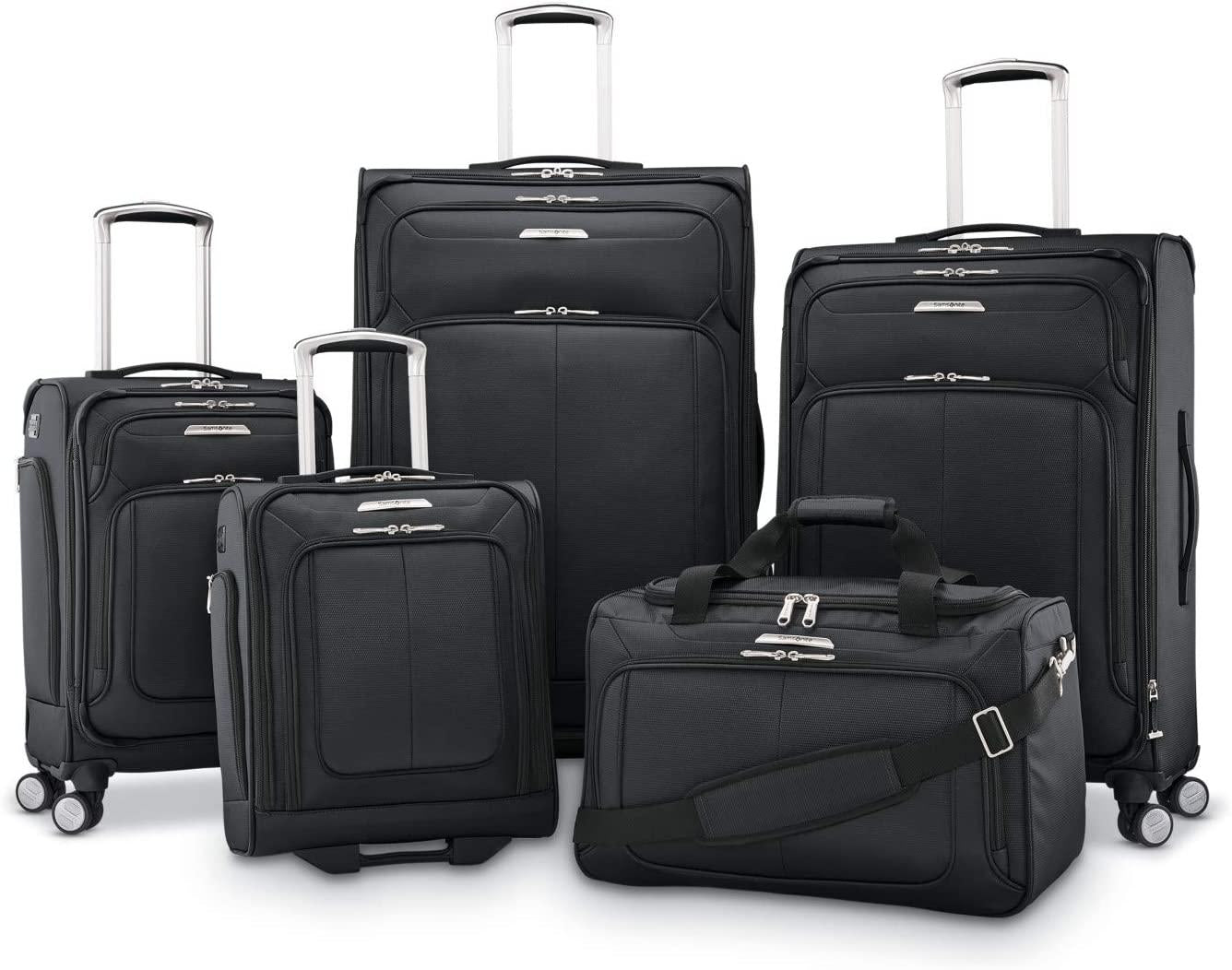 Solyte DLX Softside Expandable Luggage with Spinner Wheels, Midnight Black, Carry-On 20-Inch