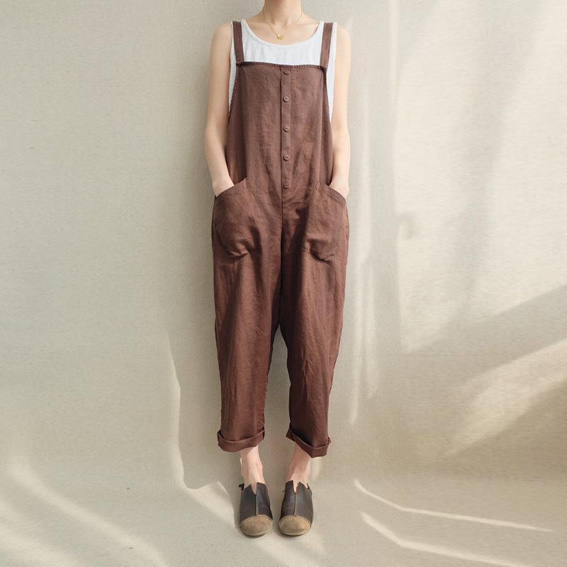 Casual Cotton Linen Breathable Plus Size Jumpsuit S-5XL