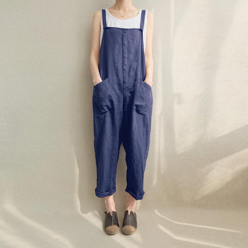 Casual Cotton Linen Breathable Plus Size Jumpsuit S-5XL