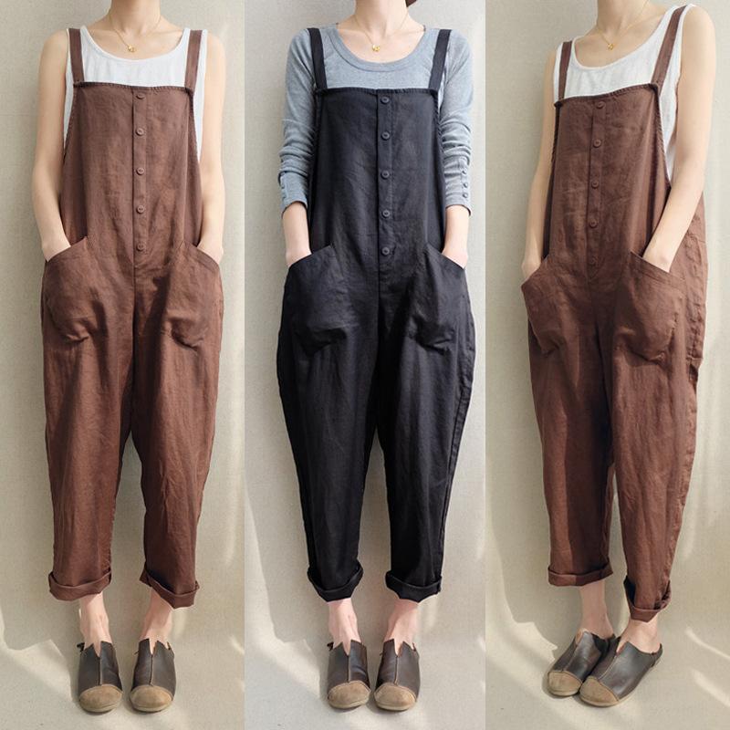 Casual Cotton Linen Breathable Plus Size Jumpsuit S-5XL