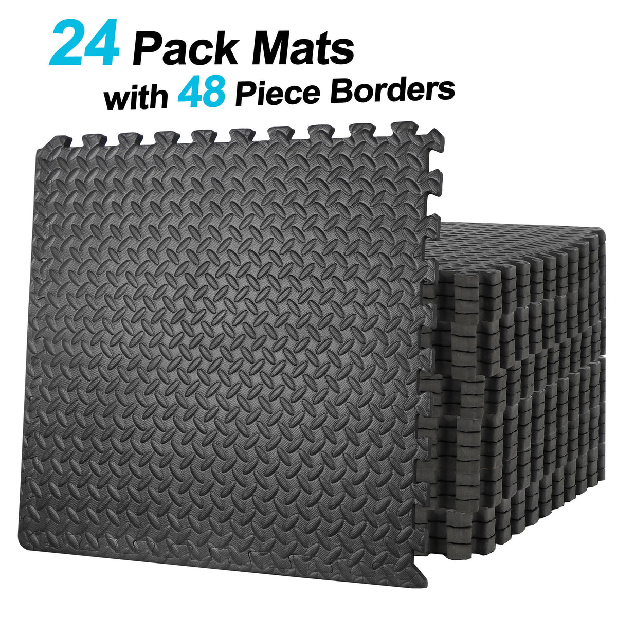 ZenSports 24PCS InterlocEVA Foam Tiles, Puzzle Exercise Mat, 3/4閳ユ瑢 Extra Thickness 閳 Home Gym Equipment Cushion for Workouts Protective Flooring 96 Sqft. Black
