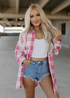 love oversized flannel - candy pink