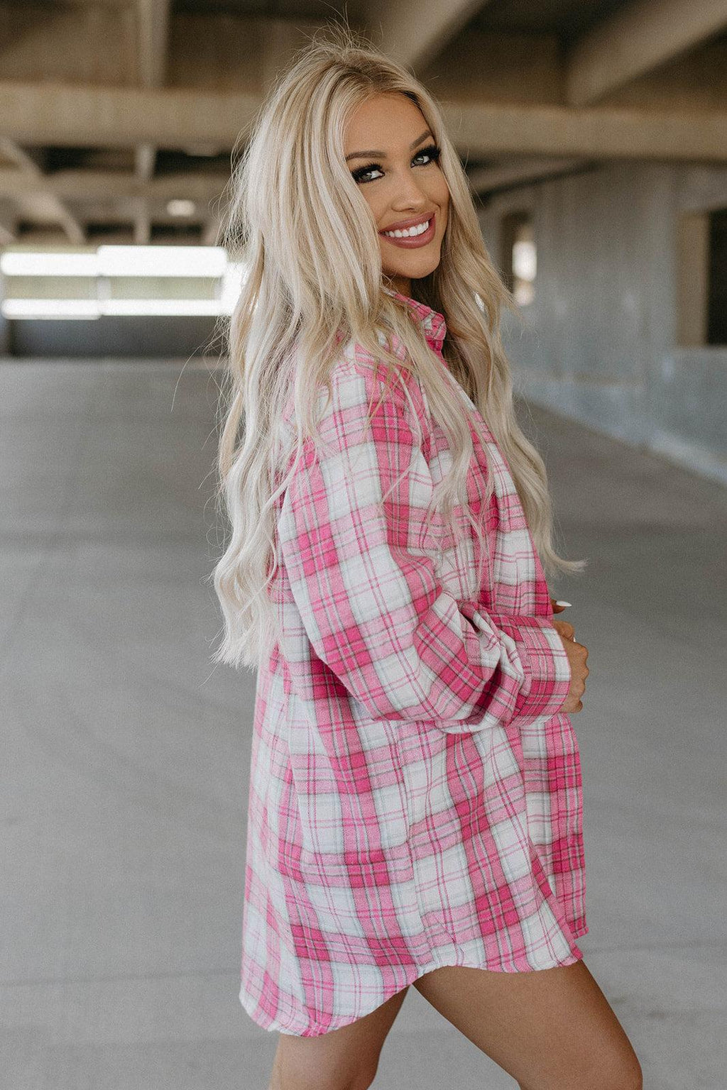 love oversized flannel - candy pink