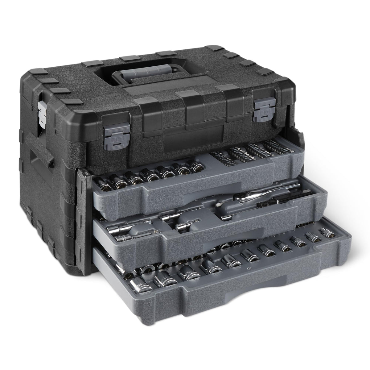 287-Piece Mechanic Socket Set with -Release Ratchets, Wrenches, Bits, 1/4" 3/8" 1/2", Metric and SAE, 3-Drawer Case, for Auto and Machine Repairs