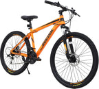 SOCOOL Mountain Bike, 26 Inch Wheels, 21 Speed Dual Disc Brakes, Bicycle for Men &amp; Women, Full Suspension, Bicycle Urban Commuters, Oranand Black Bike