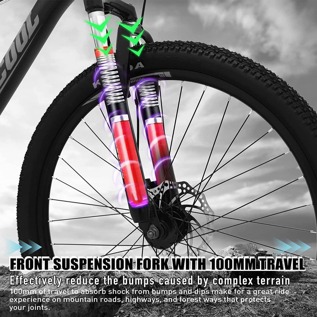 SOCOOL Mens Mountain Bike, Front Suspension, 21-Speed, 26-Inch Wheels, Aluminum Frame (Orange/Black)