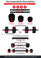 56LB Adjustable Dumbbell Weight Sets Eco閳ユ厭riendly Fitness Equipment with 25cm Connection Rod