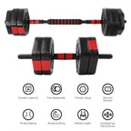 EBTOOLS Adjustable 25KG Weight Dumbbell Set Barbell Steel Rubber Indoor Exercise W/ Rod