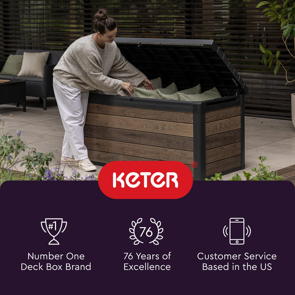 Plus 71 Gallon Resin Deck Box-Organization and Storafor Patio StoraBox Outdoor Cushions, Throw Pillows, Garden Tools and Pool Accessories, Dark Grey