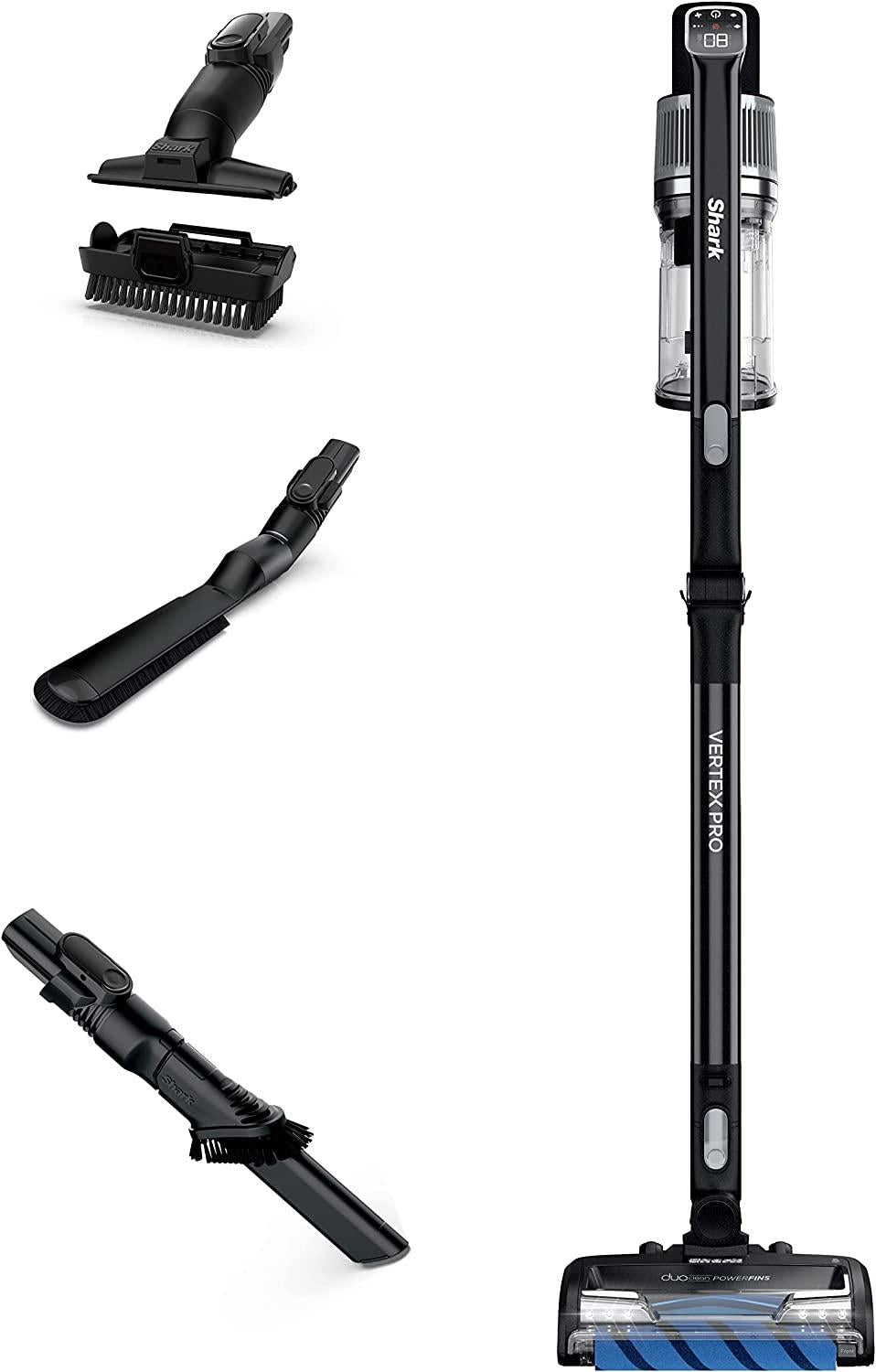 Shark IZ682H Vertex Pro Cordless Stick Vacuum with IQ Display, DuoClean PowerFins &amp; MultiFLEX, Extra Battery, Crevice Tool, Pet Multi-Tool &amp; Anti-Allergen Dusting Brush, 120min Runtime, Black