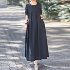 Linen Checkered Pleated Maxi Dress