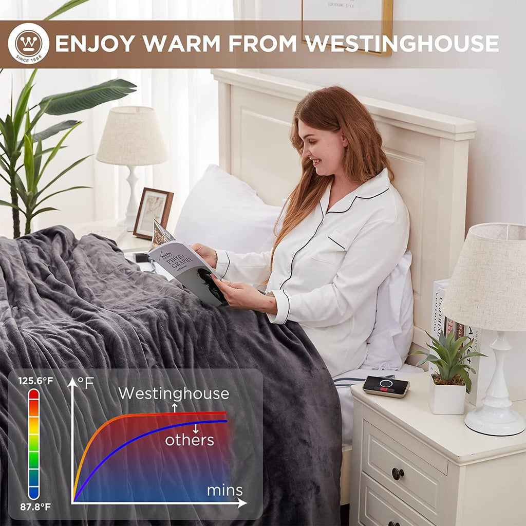 Heated Blanket, Electric Throw Blanket with 10 Heating Levels, 12 Hours Auto Off, Overheat Protection, Machine Washable, Flannel (Twin, 62x84 Inches, Charcoal)