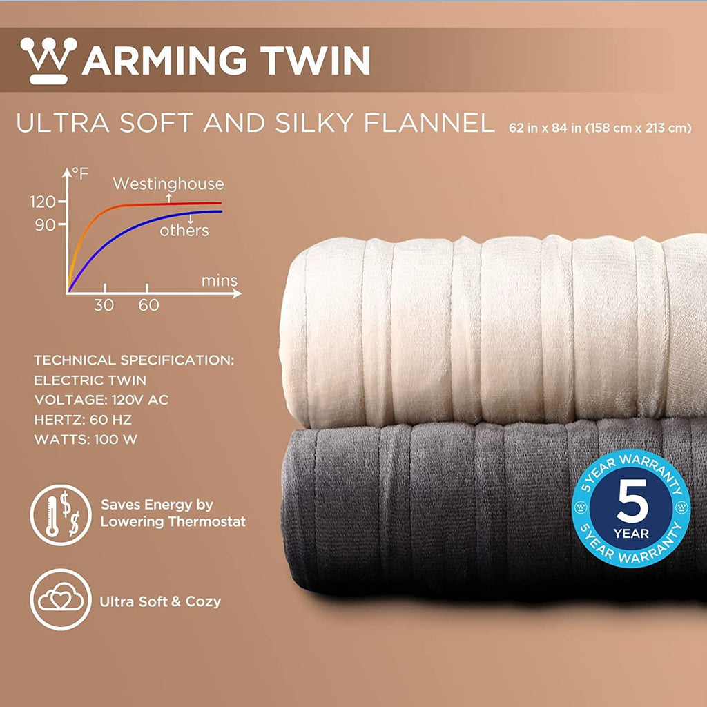 Heated Blanket, Electric Throw Blanket with 10 Heating Levels, 12 Hours Auto Off, Overheat Protection, Machine Washable, Flannel (Twin, 62x84 Inches, Charcoal)