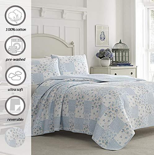 Laura Ashley Home | Kenna Collection | Luxury Premium Ultra Soft Quilt Coverlet, Comfortable 3 Piece Bedding Set, All Season Stylish Bedspread, Full/Queen, Cornflower