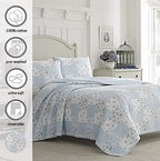 Laura Ashley Home | Kenna Collection | Luxury Premium Ultra Soft Quilt Coverlet, Comfortable 3 Piece Bedding Set, All Season Stylish Bedspread, Full/Queen, Cornflower