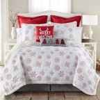 Levtex Home - Red Snowflake Sherpa Quilt Set - Full/Queen Quilt (88x92in.) + Two Standard Pillow Shams (26x20in.) - Snowflake - Holiday - Red and White - Reversible - Cotton/Poly
