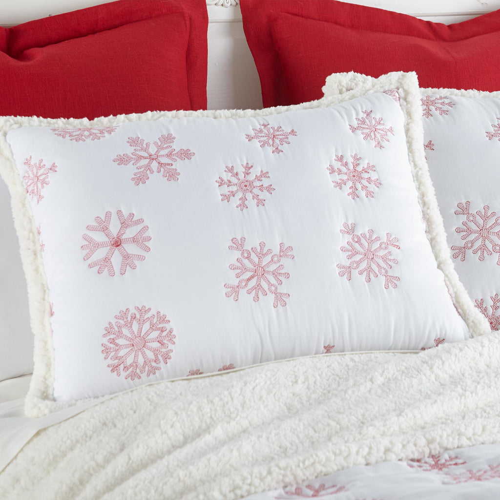 Levtex Home - Red Snowflake Sherpa Quilt Set - Full/Queen Quilt (88x92in.) + Two Standard Pillow Shams (26x20in.) - Snowflake - Holiday - Red and White - Reversible - Cotton/Poly