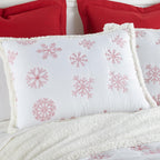 Levtex Home - Red Snowflake Sherpa Quilt Set - Full/Queen Quilt (88x92in.) + Two Standard Pillow Shams (26x20in.) - Snowflake - Holiday - Red and White - Reversible - Cotton/Poly