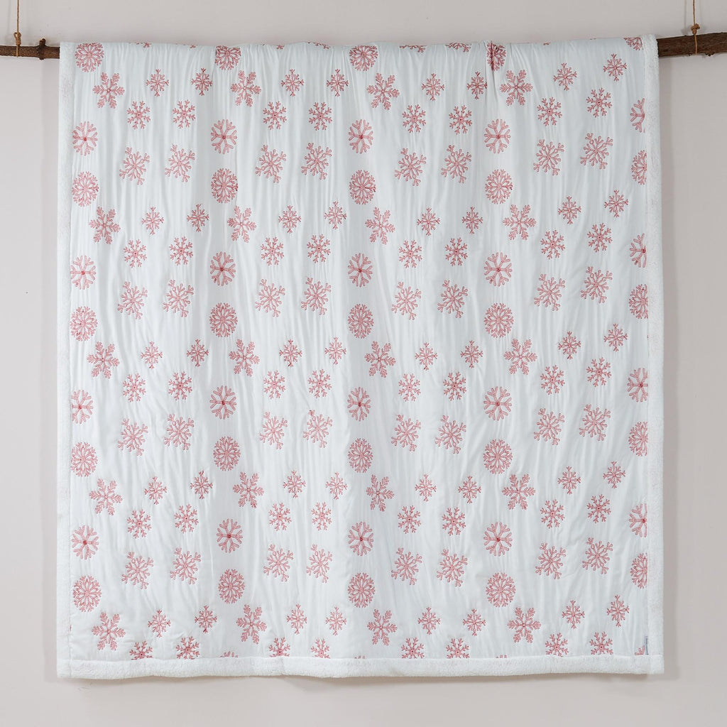 Levtex Home - Red Snowflake Sherpa Quilt Set - Full/Queen Quilt (88x92in.) + Two Standard Pillow Shams (26x20in.) - Snowflake - Holiday - Red and White - Reversible - Cotton/Poly