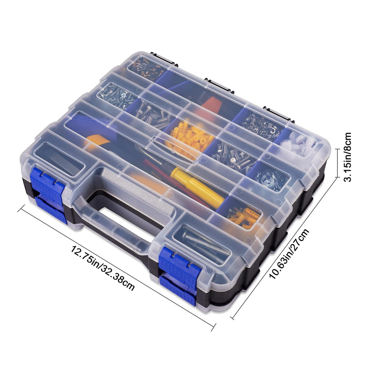 Hardware Organizer Box 34 Compartments Small Parts Organizer with Removable Dividers Durable Plastic Double Side Tools Box Screw Organizers For Nuts, Bolts, Screws, Nails 2Pack