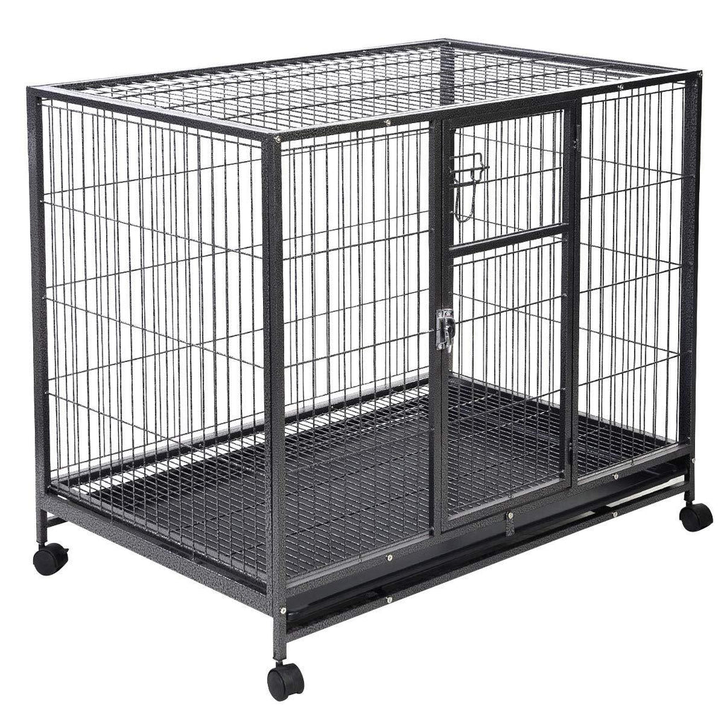 PETSJOY Heavy Duty Pet Dog Crate, Metal Dog Cage, Pet Kennel w/Tray Pan, Pet Playpen House for Small and Medium Sized Pets Dogs with Patent Lock and 4 Lockable Wheels, Black