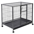 PETSJOY Heavy Duty Pet Dog Crate, Metal Dog Cage, Pet Kennel w/Tray Pan, Pet Playpen House for Small and Medium Sized Pets Dogs with Patent Lock and 4 Lockable Wheels, Black
