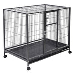 PETSJOY Heavy Duty Pet Dog Crate, Metal Dog Cage, Pet Kennel w/Tray Pan, Pet Playpen House for Small and Medium Sized Pets Dogs with Patent Lock and 4 Lockable Wheels, Black