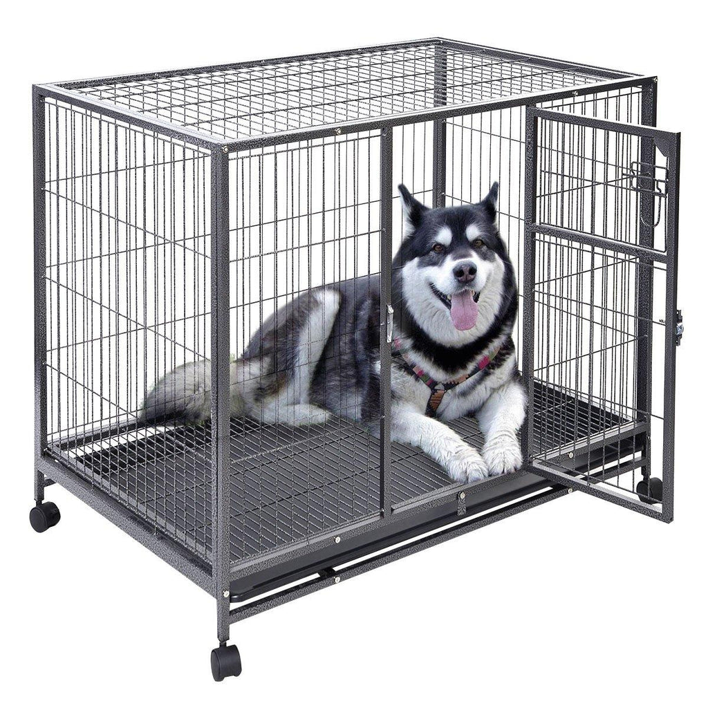 PETSJOY Heavy Duty Pet Dog Crate, Metal Dog Cage, Pet Kennel w/Tray Pan, Pet Playpen House for Small and Medium Sized Pets Dogs with Patent Lock and 4 Lockable Wheels, Black